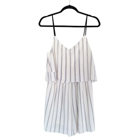 GYPSIES AND MOONDUST Spaghetti Strap Overlay Accordion Pleat Striped Romper M - Picture 14 of 15